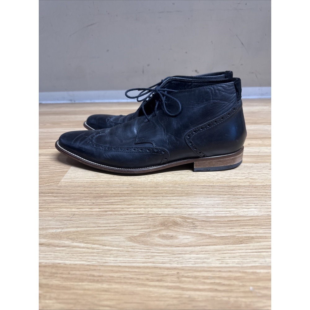 Paul Fredrick Black Leather Ankle Boots Men's 9.5 Made in Italy